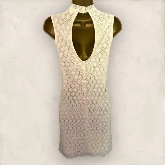 Monki Womens Cream Cut Out Lace High Neck Summer Tunic Dress Size 40 UK 12 - Picture 3 of 4